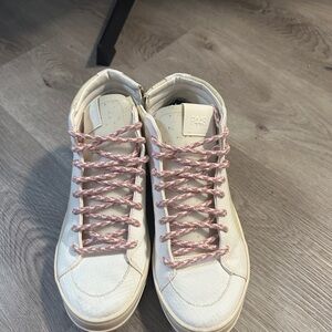 P448 Women's Cream Sneakers with Pink Laces